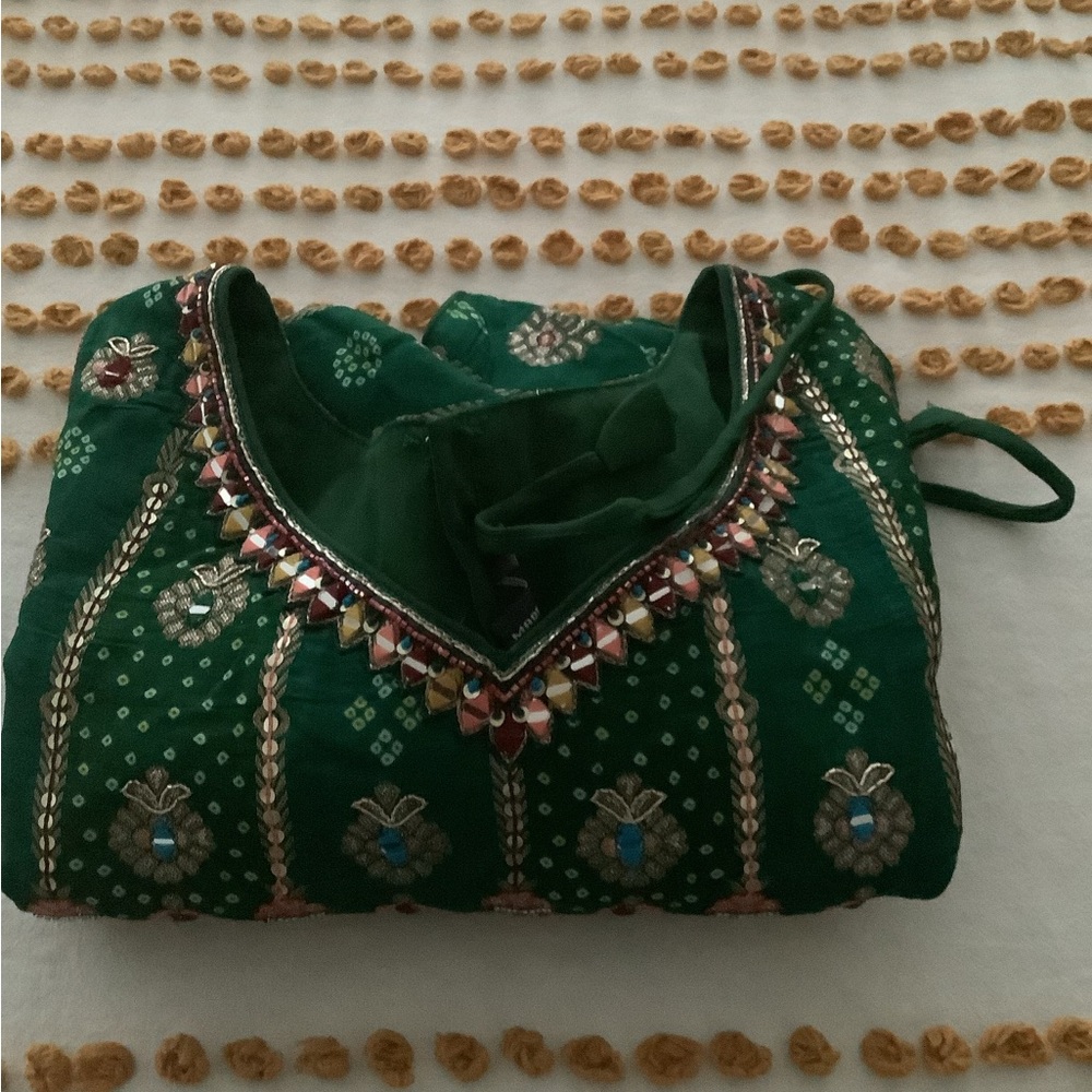 Embroidered Green Women’s Drawstring blouse  crop top